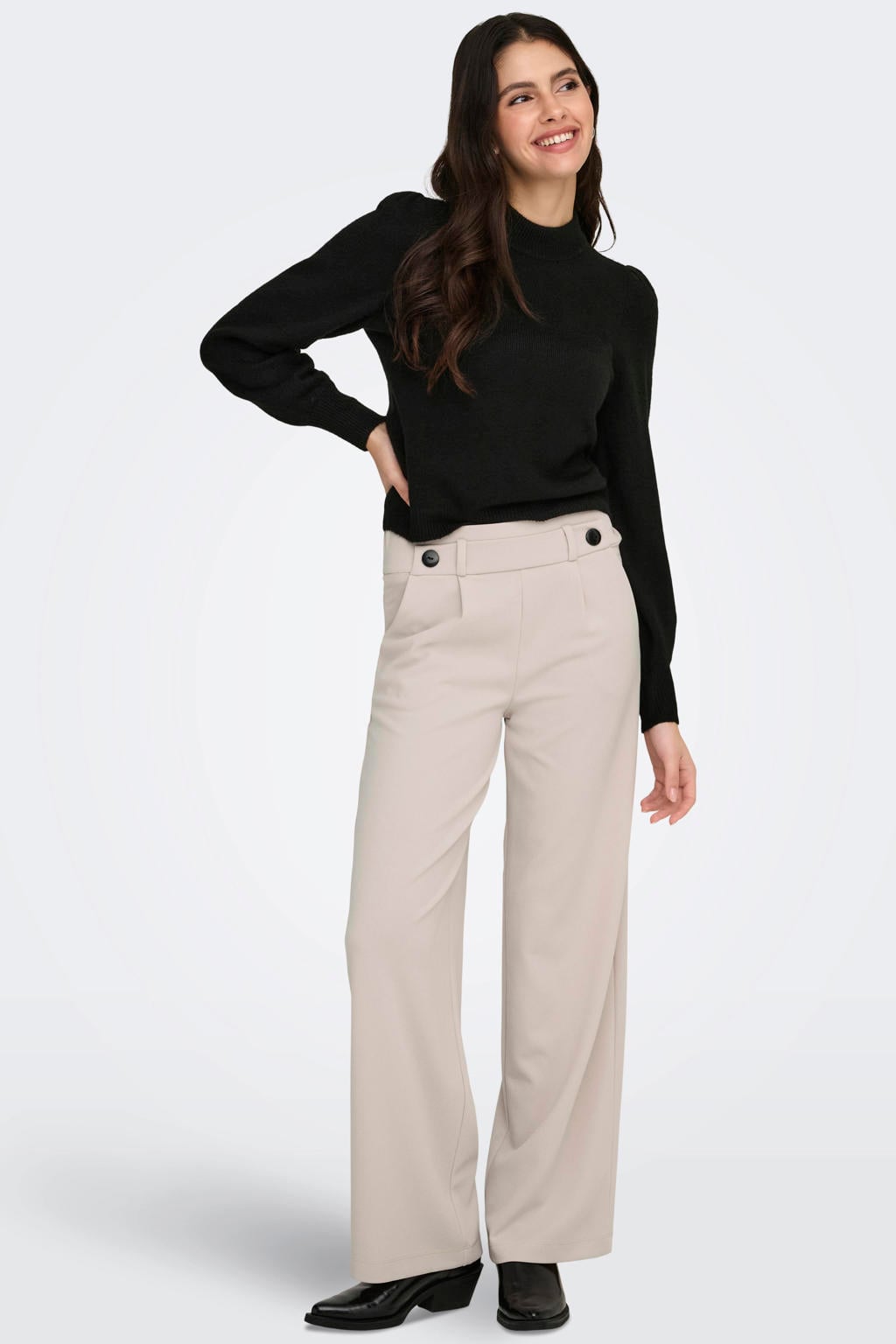 JDY high waist wide leg broek JDYGEGGO beige