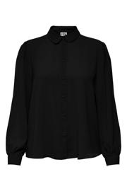 thumbnail: Zwarte dames JDY blouse van polyester met effen, lange mouwen, klassieke kraag, knoopsluiting en plooien