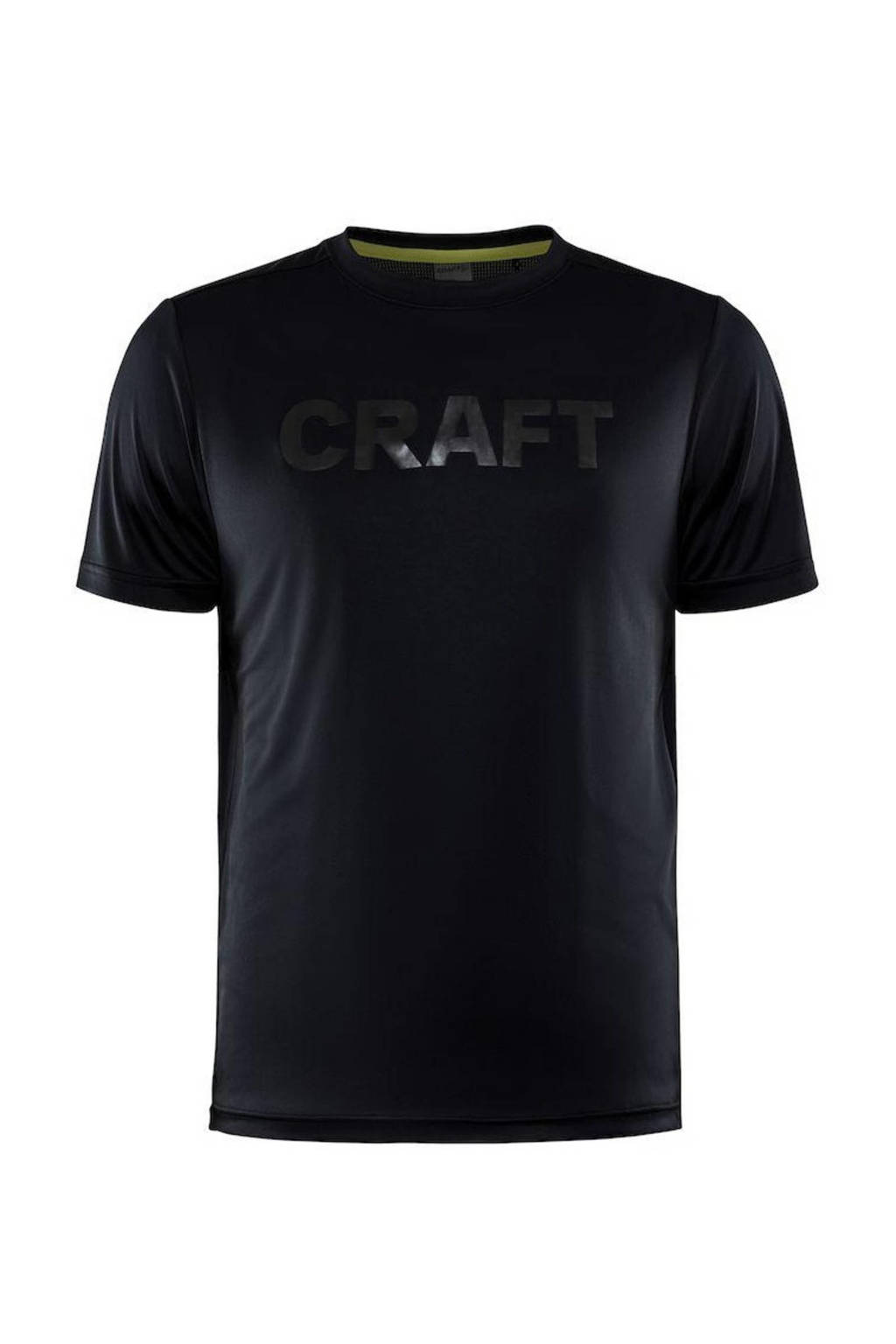 Zwarte heren Craft sport T-shirt Core Charge van polyester met logo dessin, korte mouwen en ronde hals