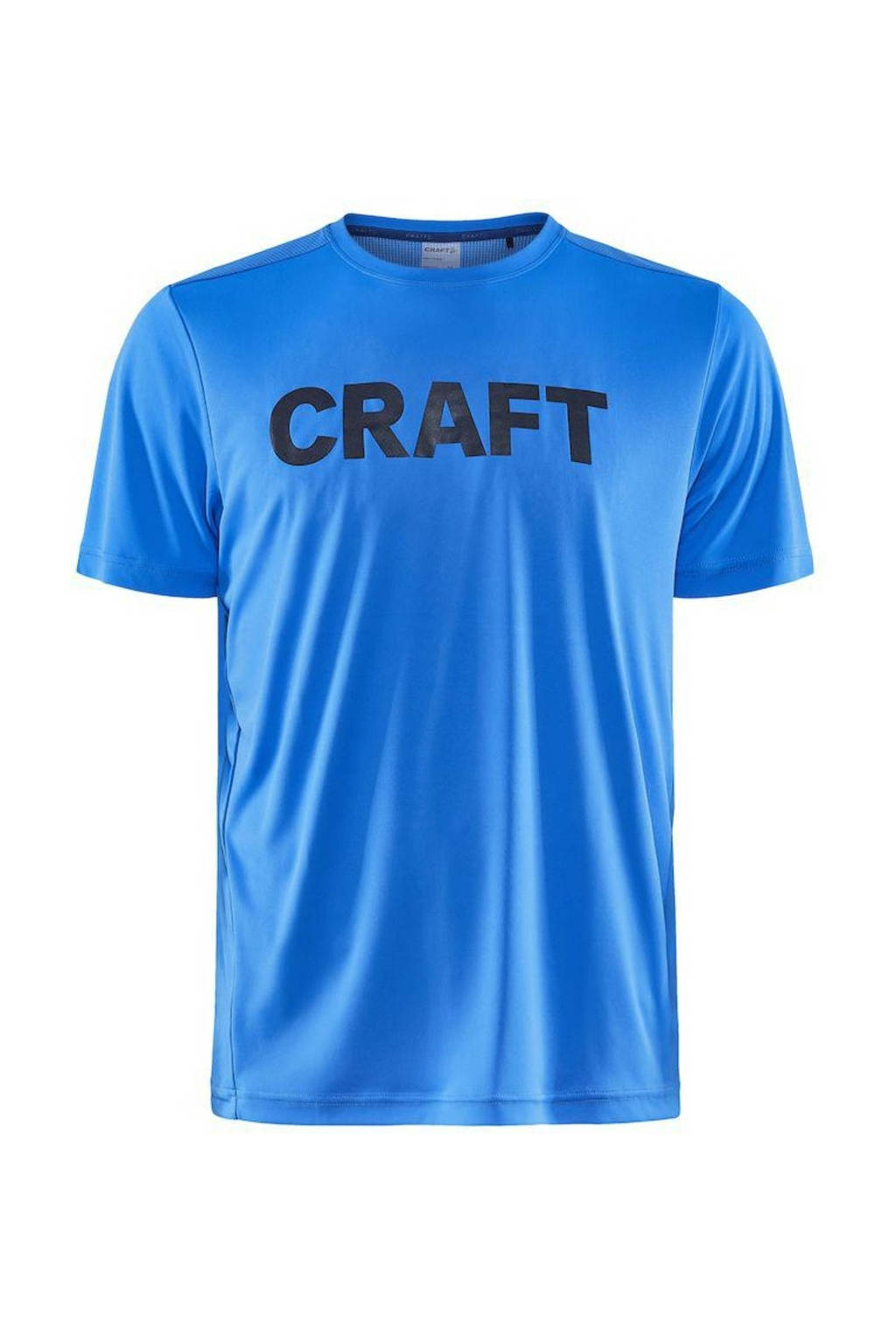 Blauwe heren Craft sport T-shirt Core Charge van polyester met logo dessin, korte mouwen en ronde hals