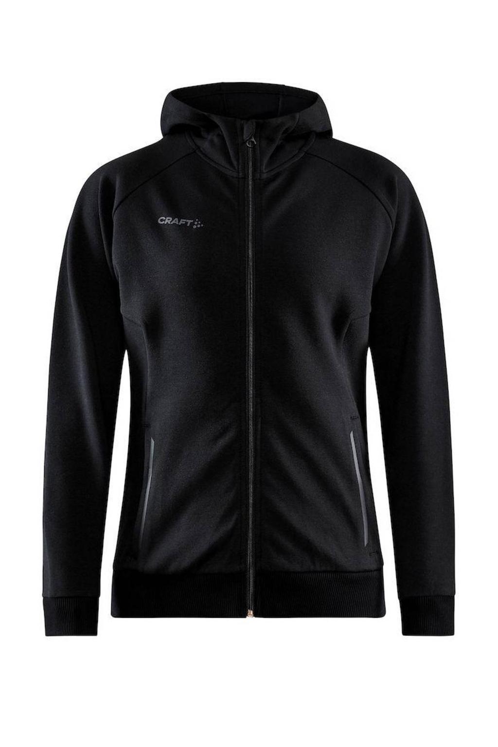 Zwarte dames Craft sportvest van katoen met lange mouwen, capuchon en ritssluiting