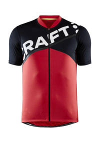 Rood en zwarte heren Craft fietsshirt Core Endurance van gerecycled polyester met logo dessin, korte mouwen, ronde hals en ritssluiting