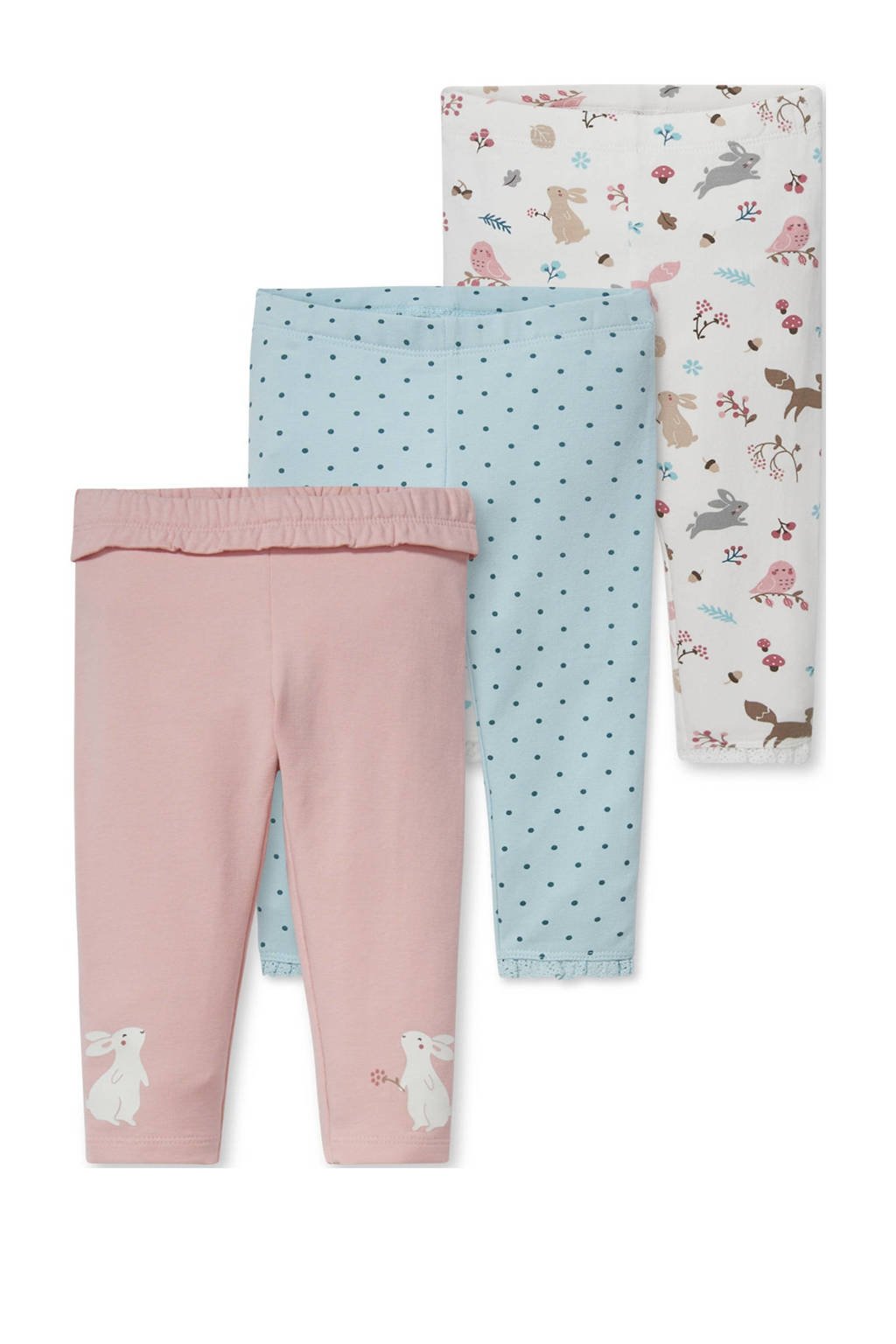 C&A Baby Club legging - set van 3 roze/lichtblauw/wit, Roze/blauw/wit