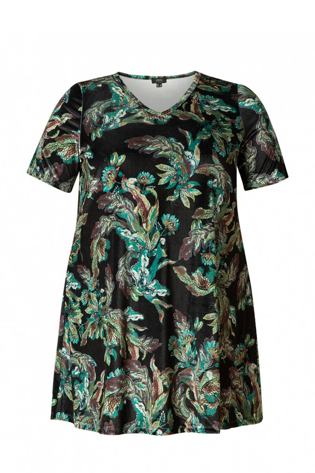 Yesta tuniek met all over print zwart/turqouise/roodbruin, Zwart/turqouise/roodbruin