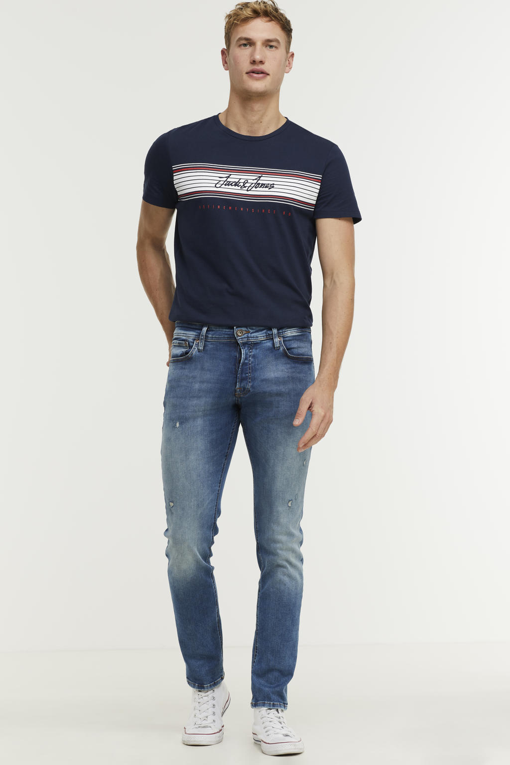 JACK & JONES JEANS INTELLIGENCE slim fit jeans JJIGLENN JJORIGINAL blue denim