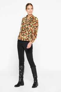Multikleurige dames LOLALIZA blouse van viscose met all over print, lange mouwen, V-hals, striksluiting en elastische boord