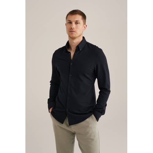WE Fashion slim fit overhemd met stretch zwart afbeelding