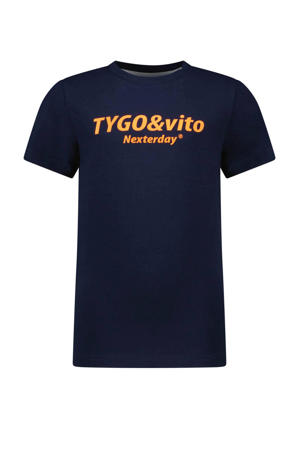 T-shirt met logo donkerblauw/oranje