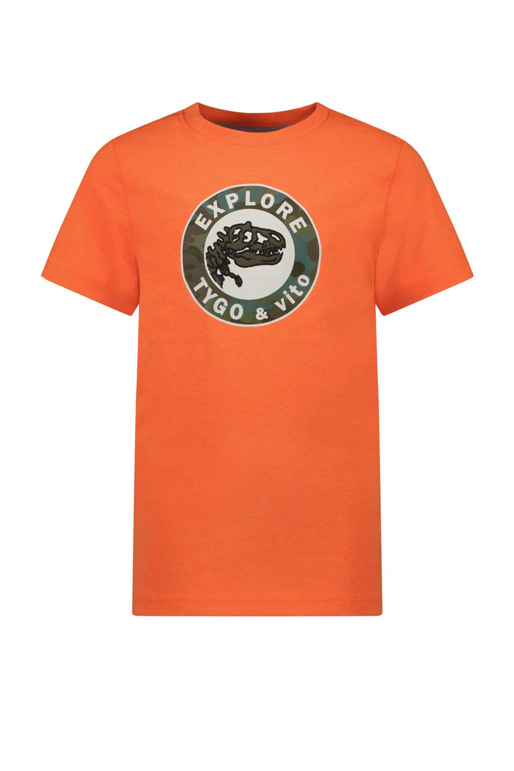 Oranje jongens TYGO & vito T-shirt van polyester met korte mouwen en ronde hals