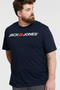 Set van 2 zwarte heren JACK & JONES PLUS SIZE T-shirt van katoen met logo dessin, korte mouwen en ronde hals