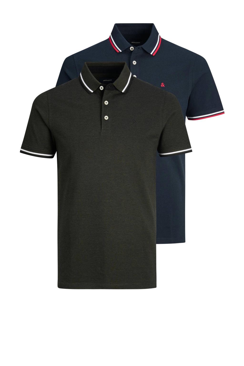 JACK & JONES ESSENTIALS regular polo donkerblauw / donkergroen - (set van 2)