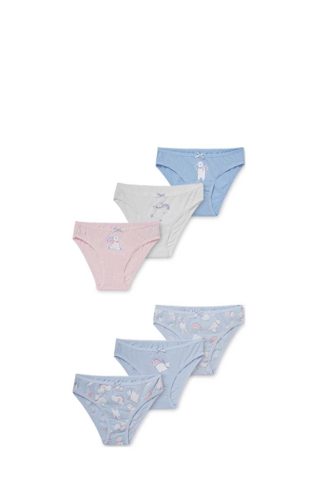 C&A slip - set van 6 blauw/wit/roze, Lichtblauw/wit/roze
