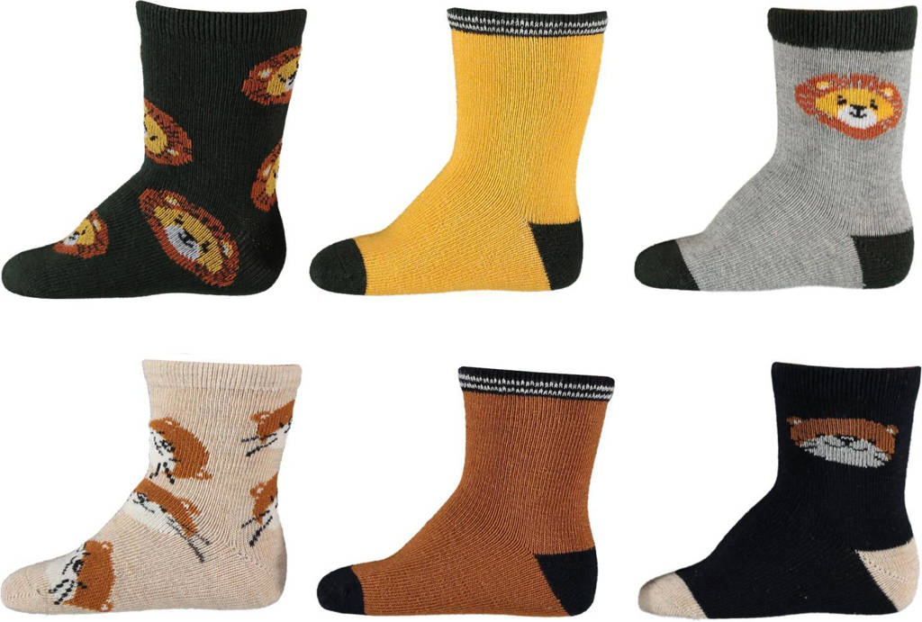 Apollo sokken - set van 6 multi, Zwart/beige/geel/grijs/bruin