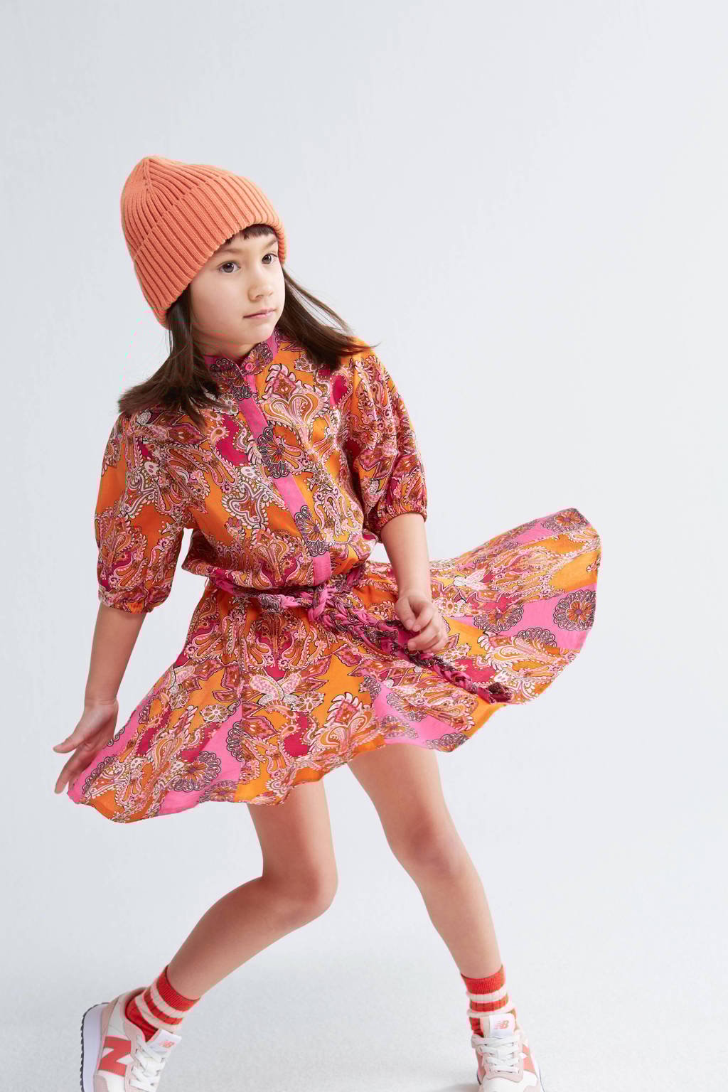 Shoeby jurk Paisley met paisleyprint roze/oranje wehkamp