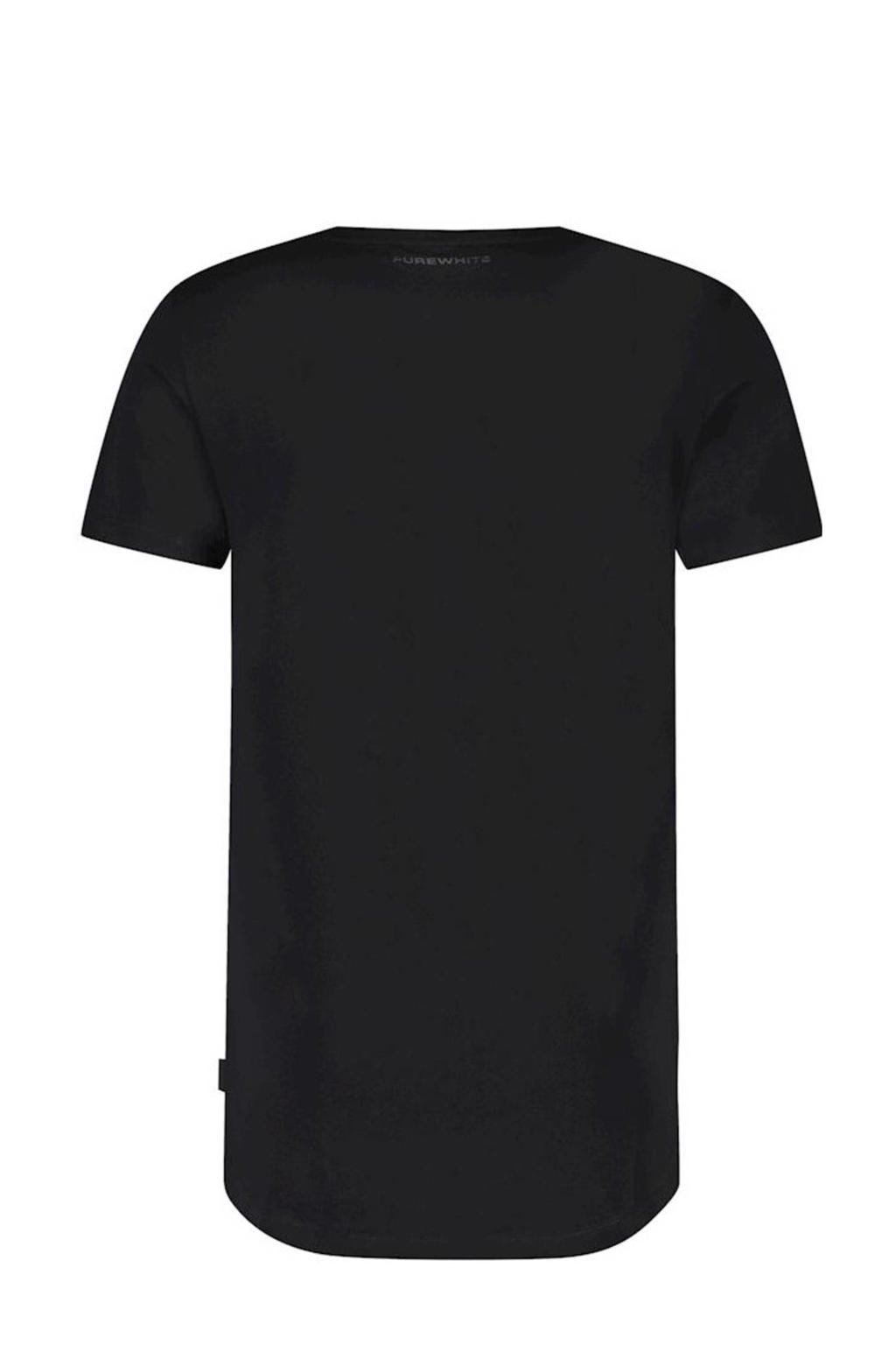 Zwarte heren Purewhite basic T-shirt van stretchkatoen met korte mouwen en ronde hals