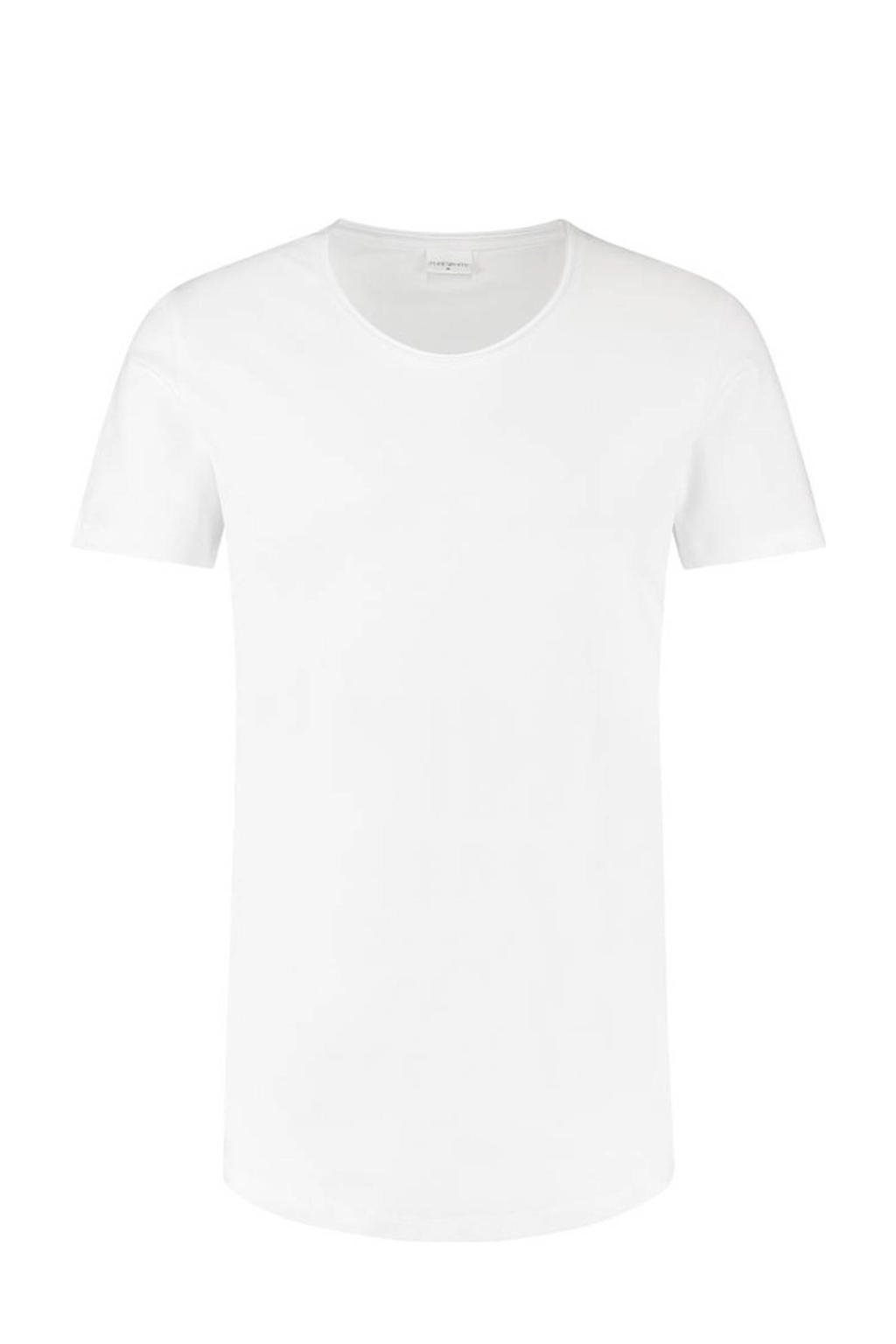 Witte heren Pure basic T-shirt van stretchkatoen met korte mouwen en ronde hals