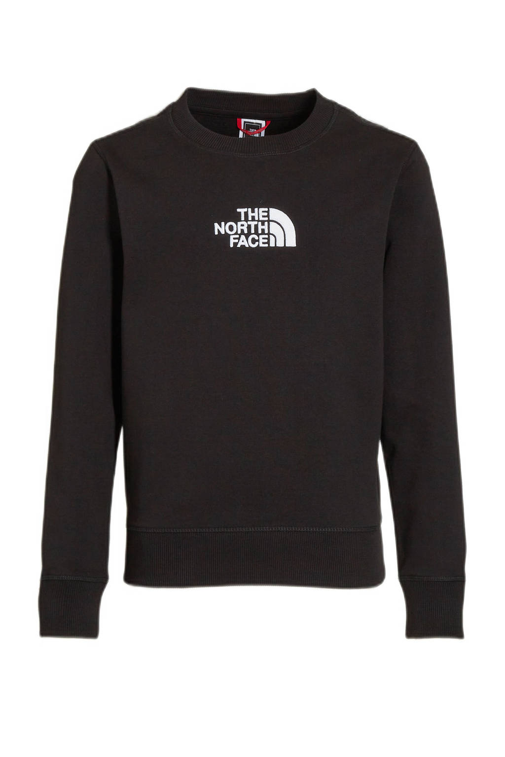 Zwarte jongens en meisjes The North Face sweater Drew Peak Light Crew van katoen met logo dessin, lange mouwen, ronde hals en geribde boorden