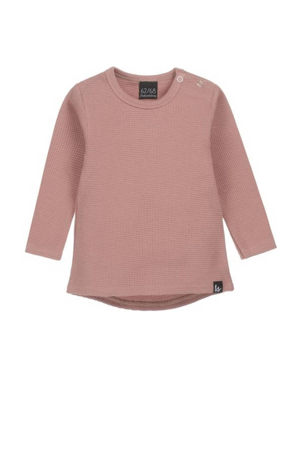 Oudroze meisjes Babystyling baby longsleeve van stretchkatoen met lange mouwen, ronde hals en drukknoopsluiting
