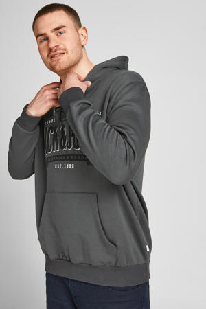 hoodie JJELOGO Plus Size met logo asphalt