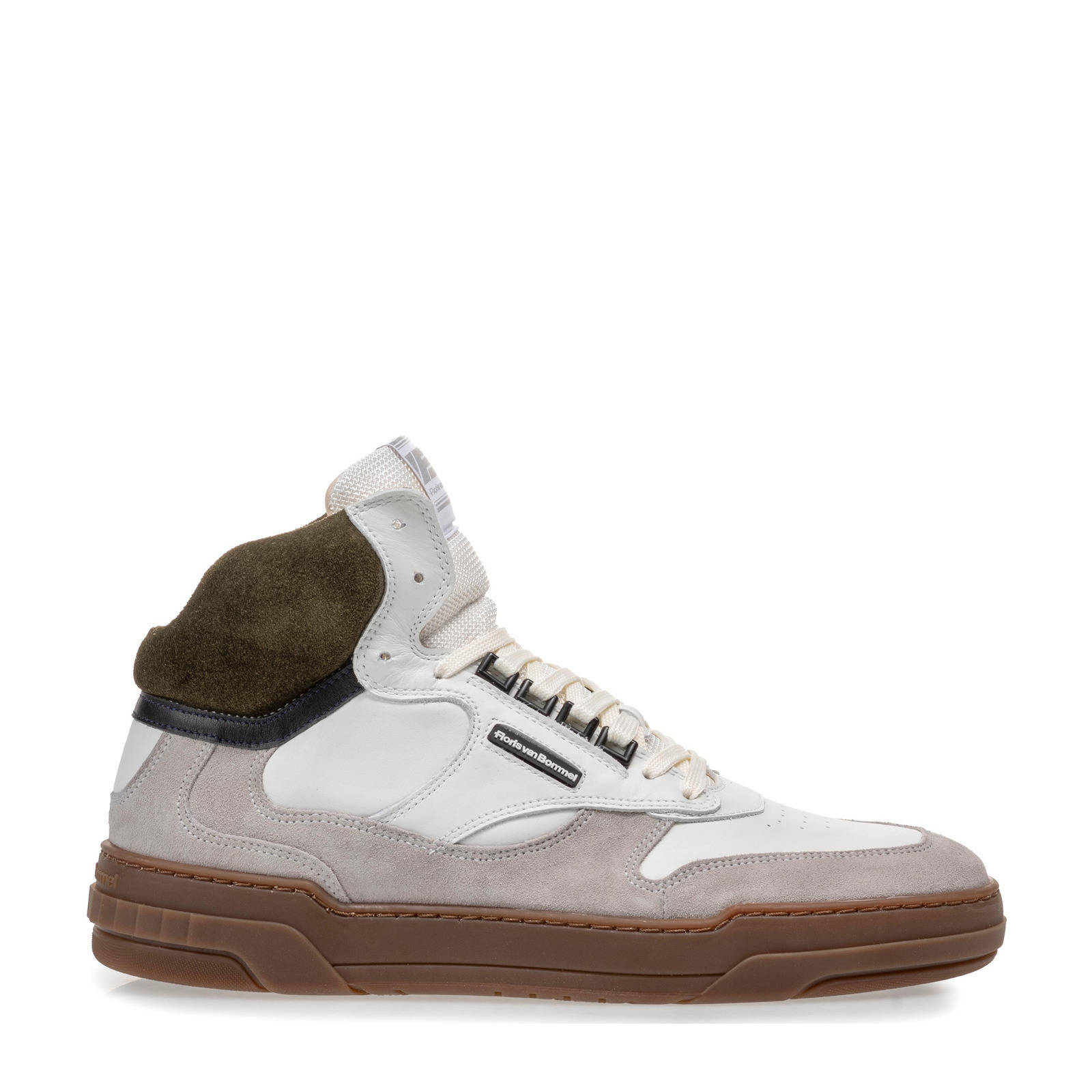 Floris van Bommel Dunk hoge leren sneakers wit/bruin | wehkamp
