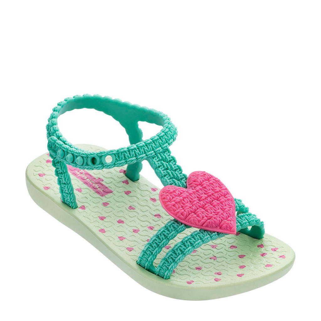 Groen en roze meisjes Ipanema My First Ipanema sandalen van rubber met drukknoop