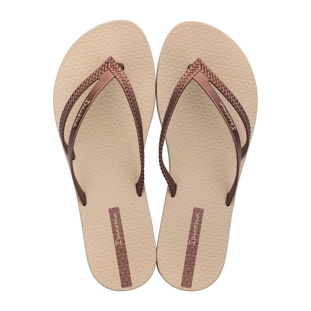 Beige en koperkleurige dames Ipanema Bossa teenslippers van rubber