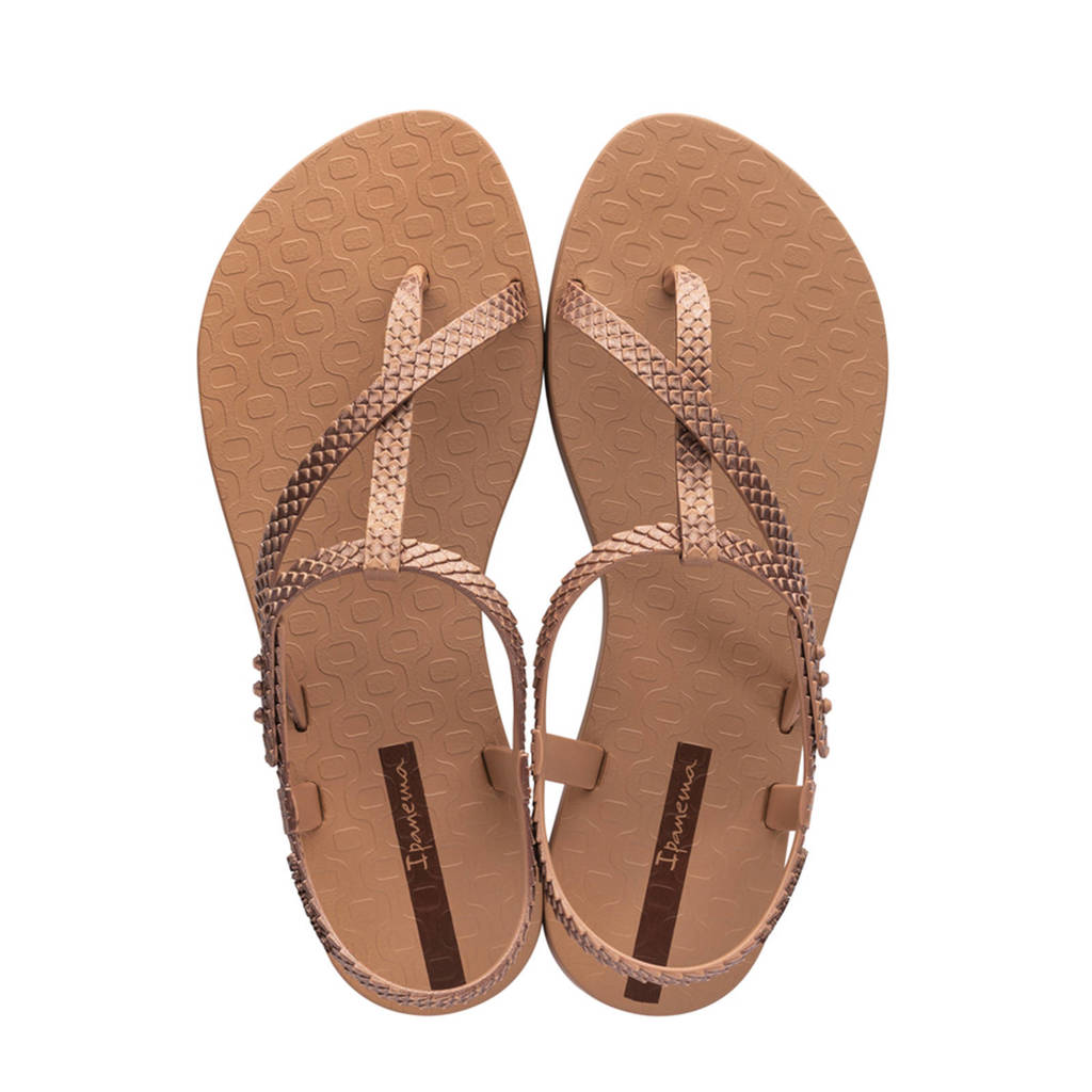 Bruin en koperkleurige dames Ipanema Class Wish sandalen van duurzaam gerecycled materiaal met drukknoop en printopdruk
