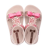 Roze en bruine meisjes Ipanema Dreams Baby sandalen van duurzaam gerecycled materiaal met drukknoop en dierenprint