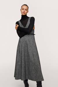 Mango A-lijn jurk met all over print en ceintuur zwart, Zwart