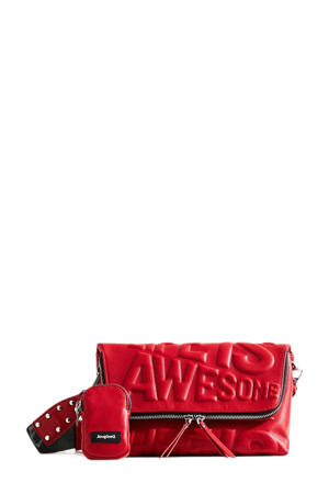  crossbody tas Life Is Awesome reliëfprint rood