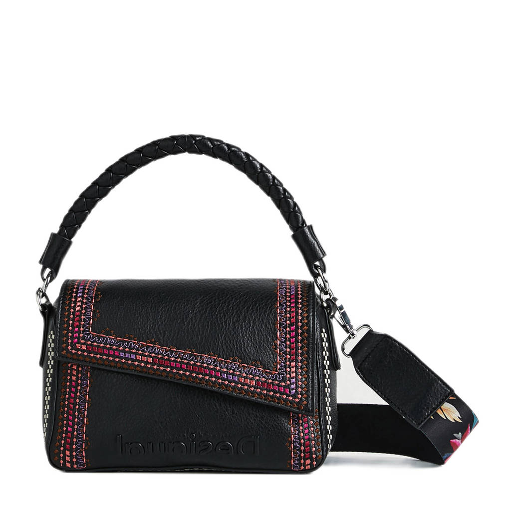Desigual  crossbody tas met borduursels zwart, Zwart/rood
