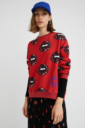 sweater met all over print rood/zwart/paars