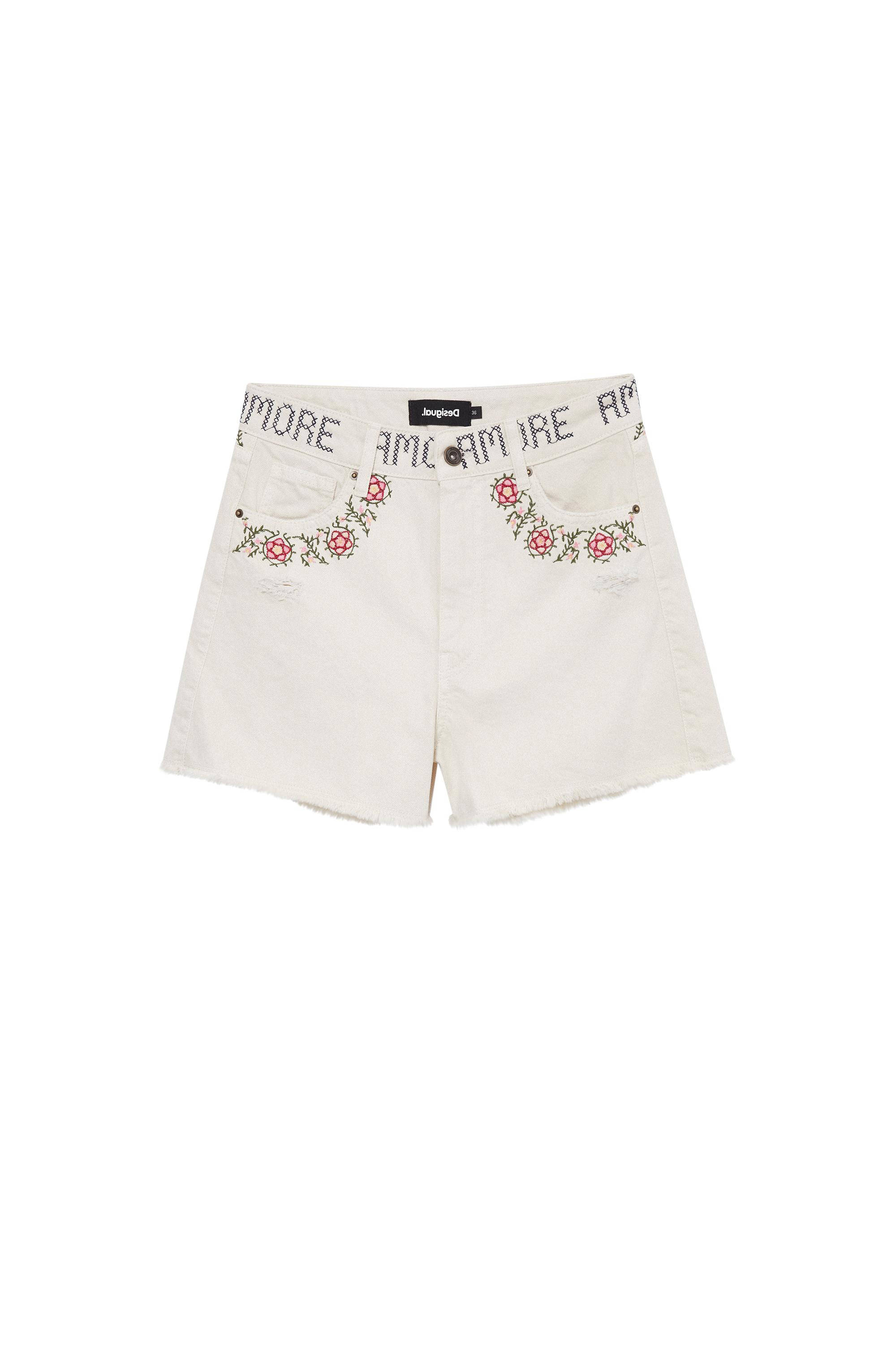 Desigual gebloemde high waist korte broek ecru | wehkamp