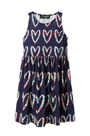 A-lijn jurk met all over print en plooien donkerblauw/multicolor