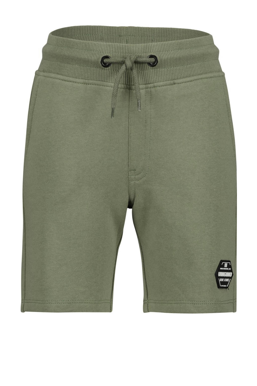 Groene jongens Vingino sweatshort Rasic met elastische tailleband met koord en logo dessin