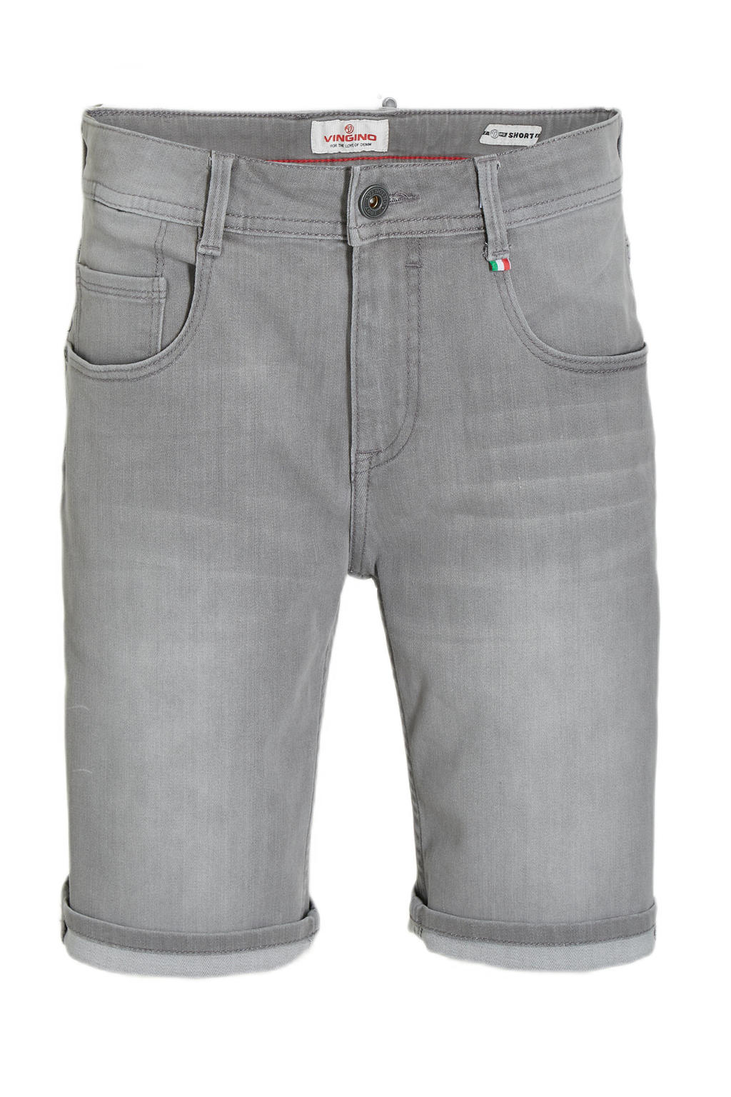 Grijze jongens Vingino jeans bermuda Claas van stretchdenim met regular waist en rits- en knoopsluiting
