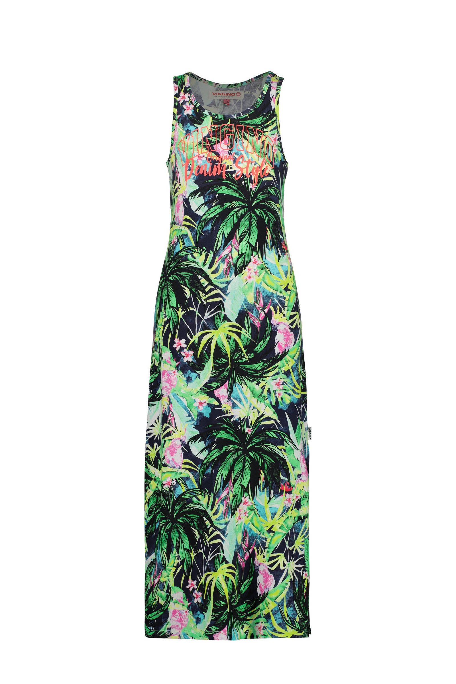 Vingino halter maxi jurk Pilane met all over print groen/multicolor online kopen