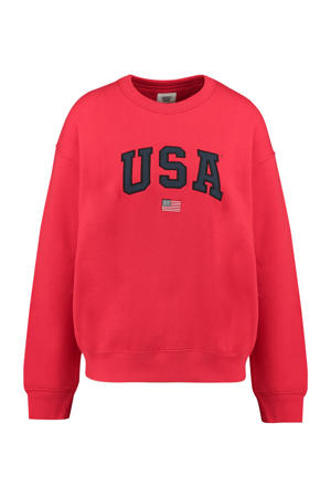 sweater met tekst rood/zwart
