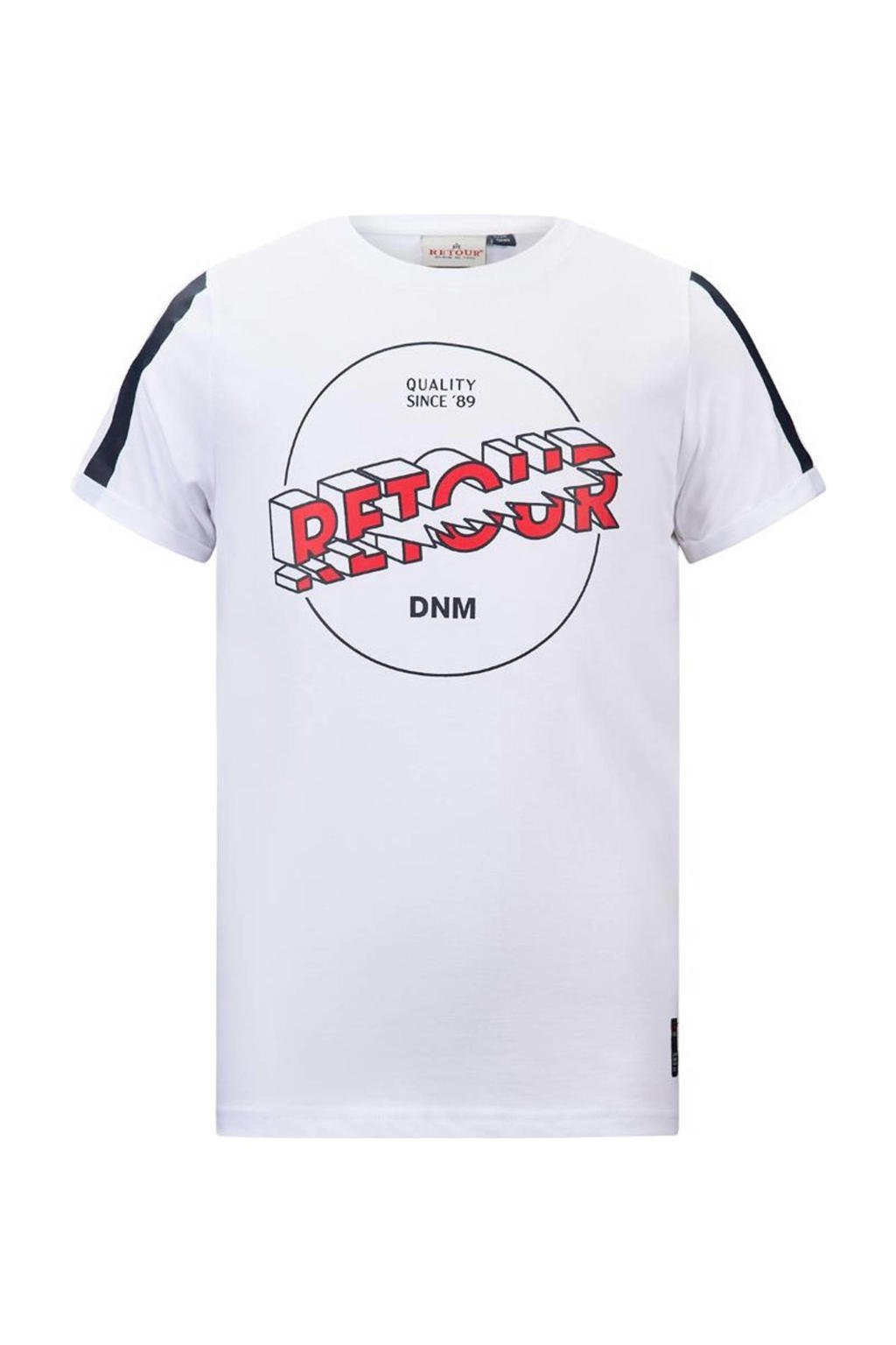 Retour Denim T-shirt Victor met logo wit/blauw