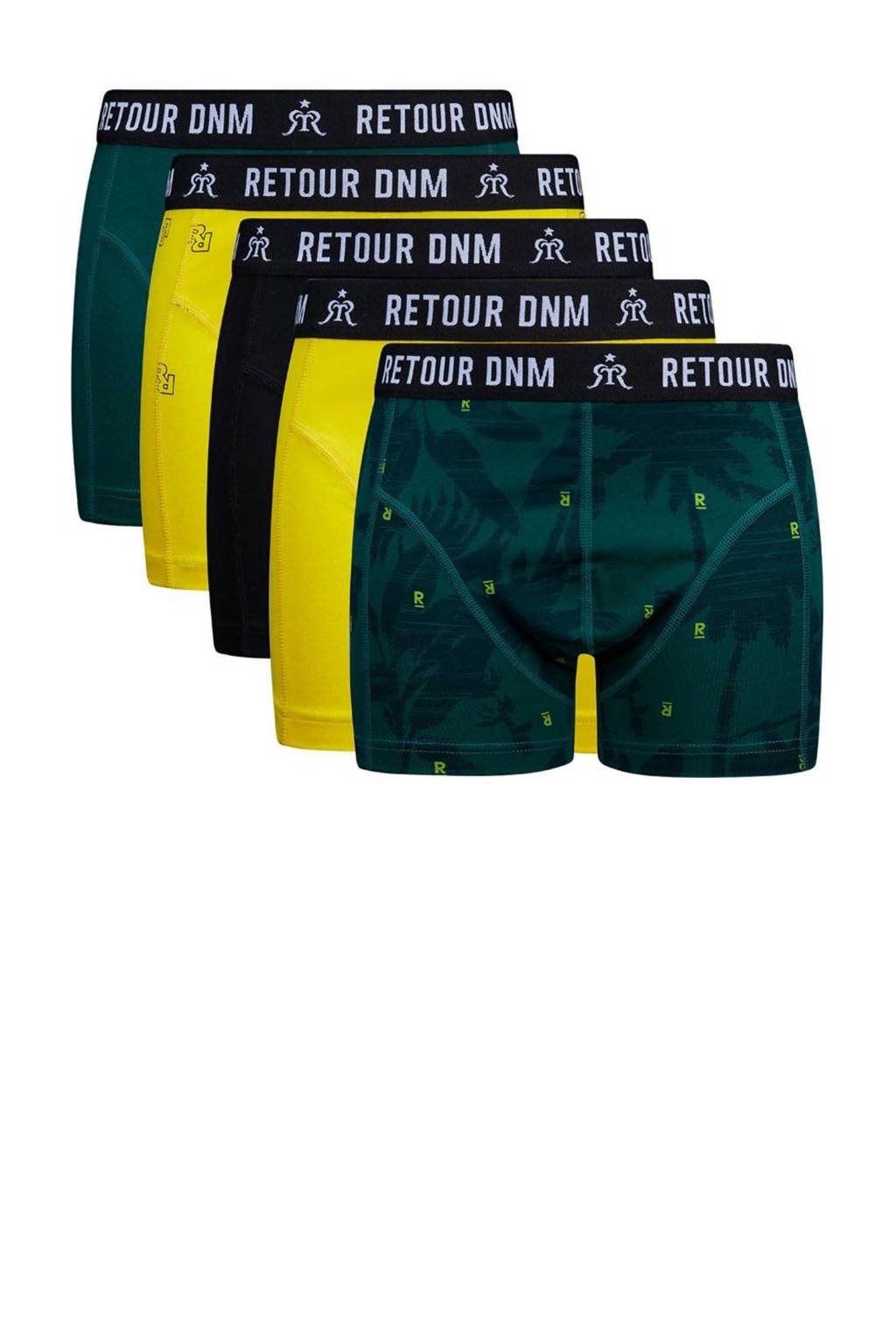 Retour Denim boxershort Brecht - set van 5 geel/donkergroen/zwart, Geel/donkergroen/zwart