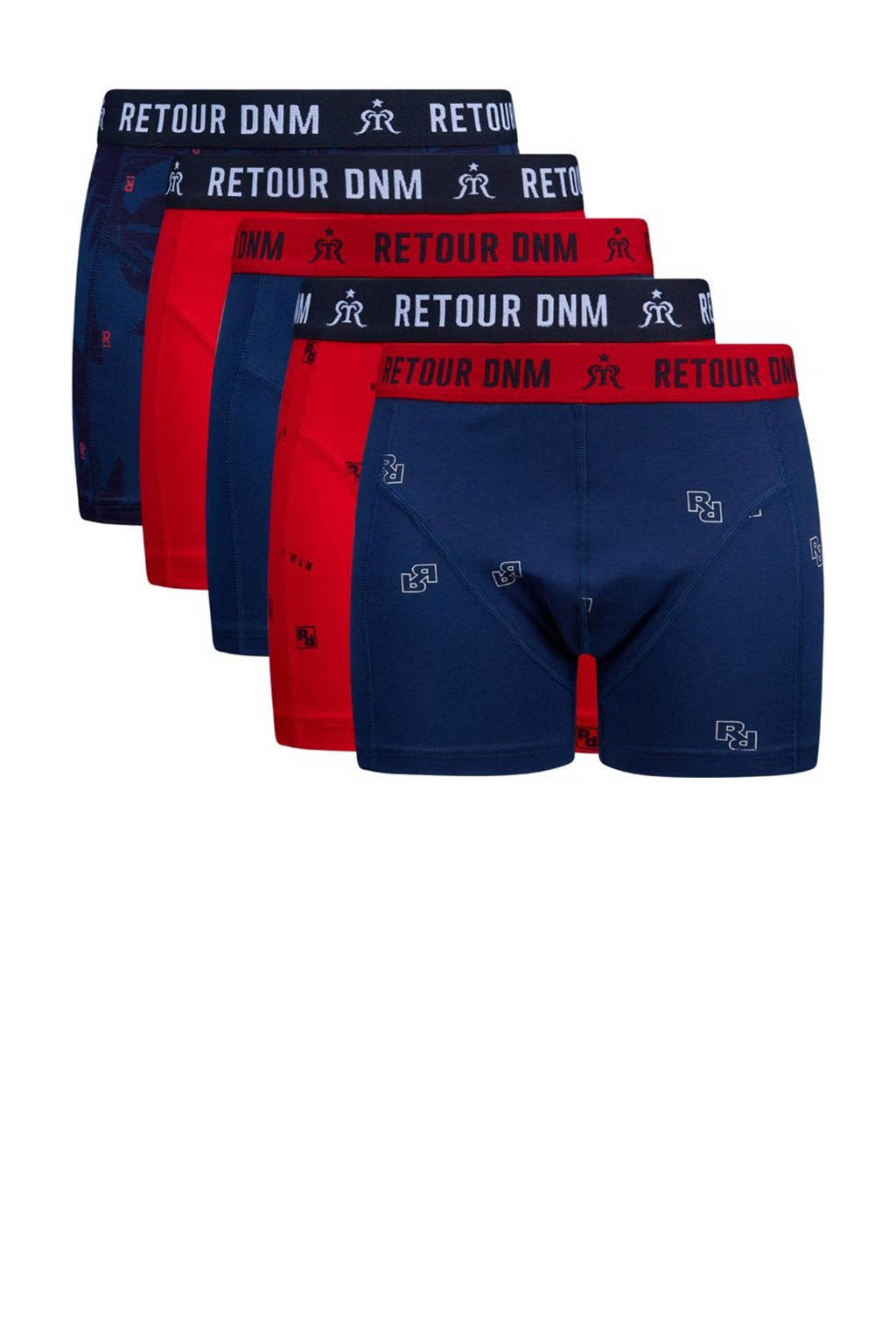 Retour Denim boxershort Brecht - set van 5 donkerblauw/rood, Donkerblauw/rood