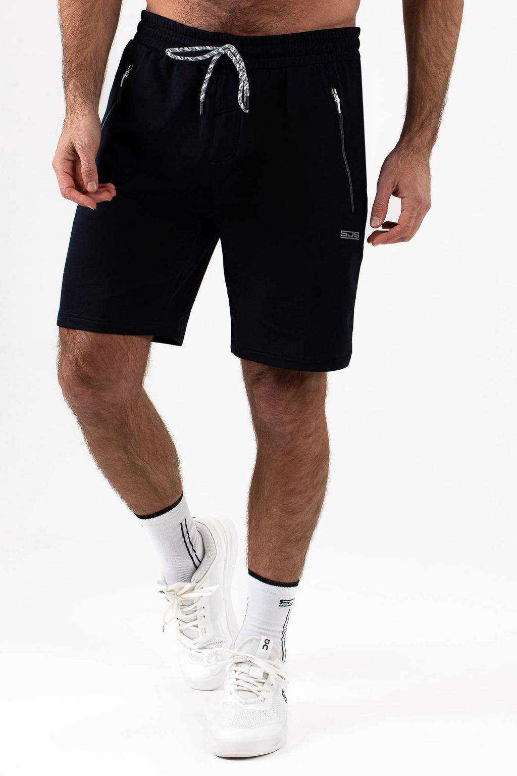 Donkerblauwe heren Sjeng Sports sportshort Champ van polyester met regular fit, elastische tailleband met koord en logo dessin