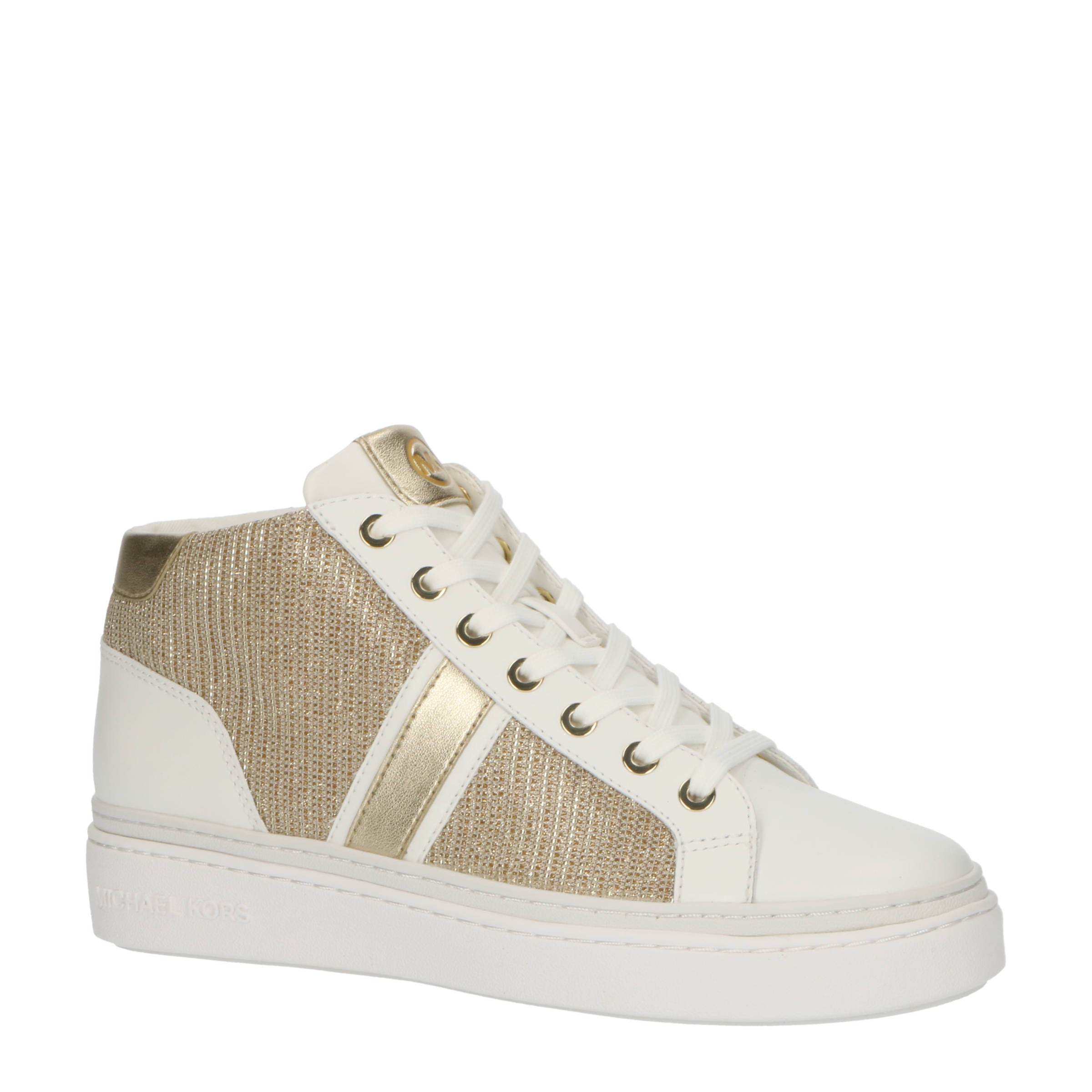 Michael Kors Chapman Mid hoge leren sneakers wit/goud | wehkamp