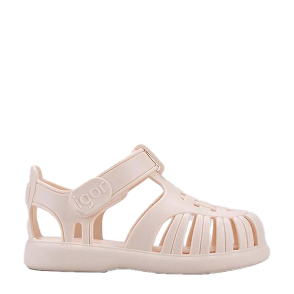 Taupe jongens en meisjes Igor waterschoenen crème van pvc/rubber met klittenband en effen