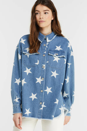 denim blouse met sterren blauw/wit