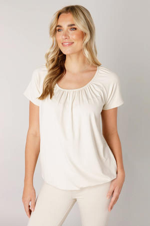 basic T-shirt Yona met plooien beige