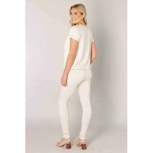 Base Level basic T-shirt Yona met plooien beige afbeelding