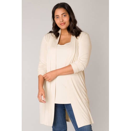 Base Level Curvy fijngebreid vest Ayla long beige afbeelding