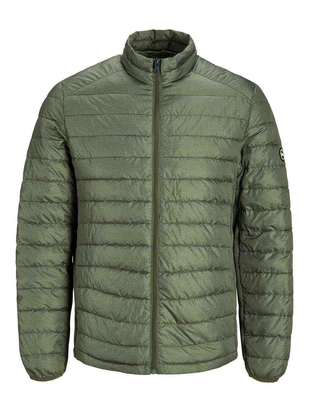 Groene heren JACK & JONES ESSENTIALS gewatteerde zomerjas van polyester met lange mouwen, opstaande kraag en ritssluiting