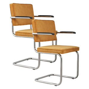Zuiver Ridge Rib Eetkamerstoelen Met Armleuning Geel (set van 2) Ridge Rib Eetkamerstoelen Met Armleuning Geel - Set van 2